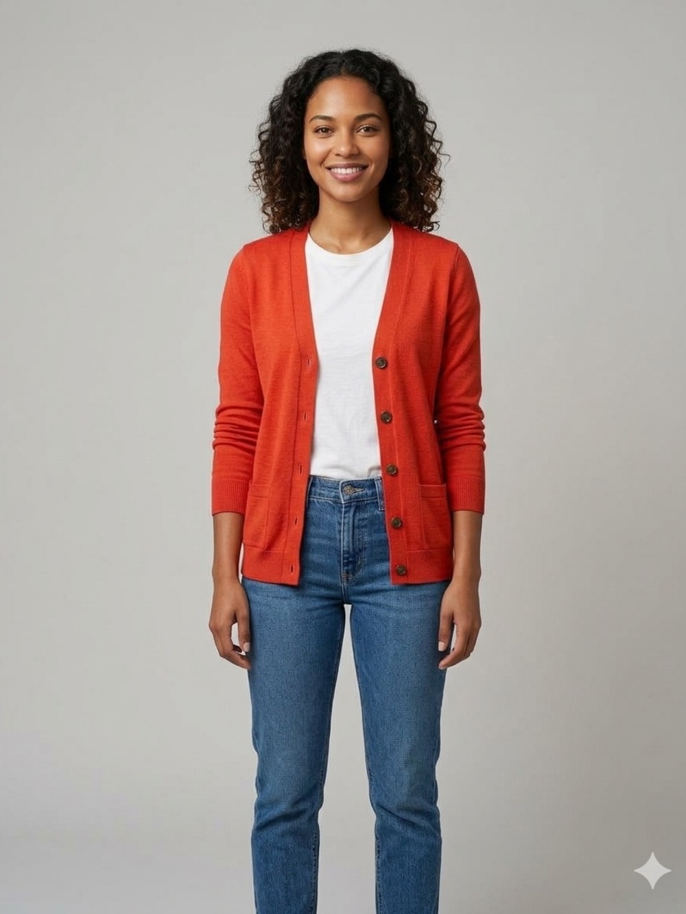LOFT Petites Orange Wool Blend V-Neck Button Front Cardigan Sweater XSP Pockets